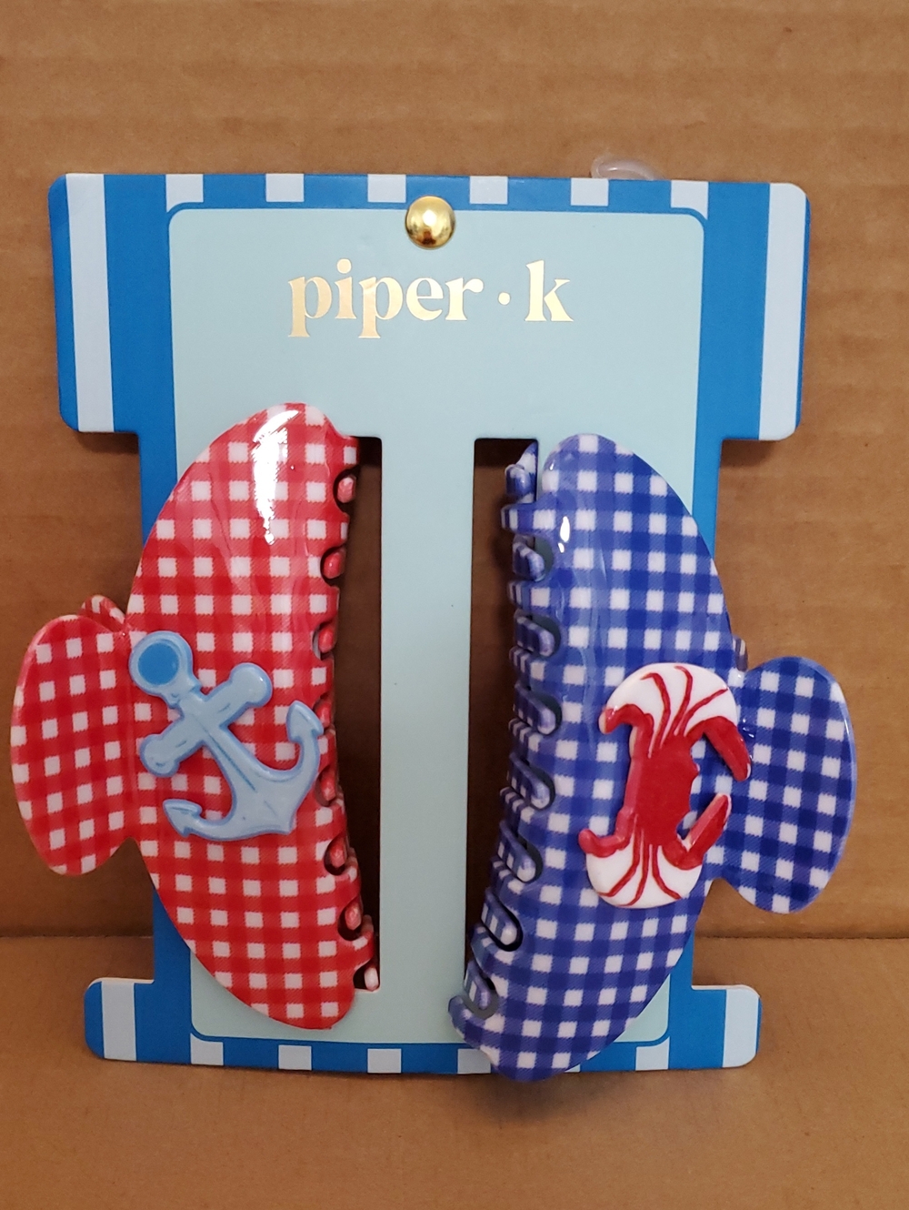 Piper Gingham Hair Clips Nautical Set